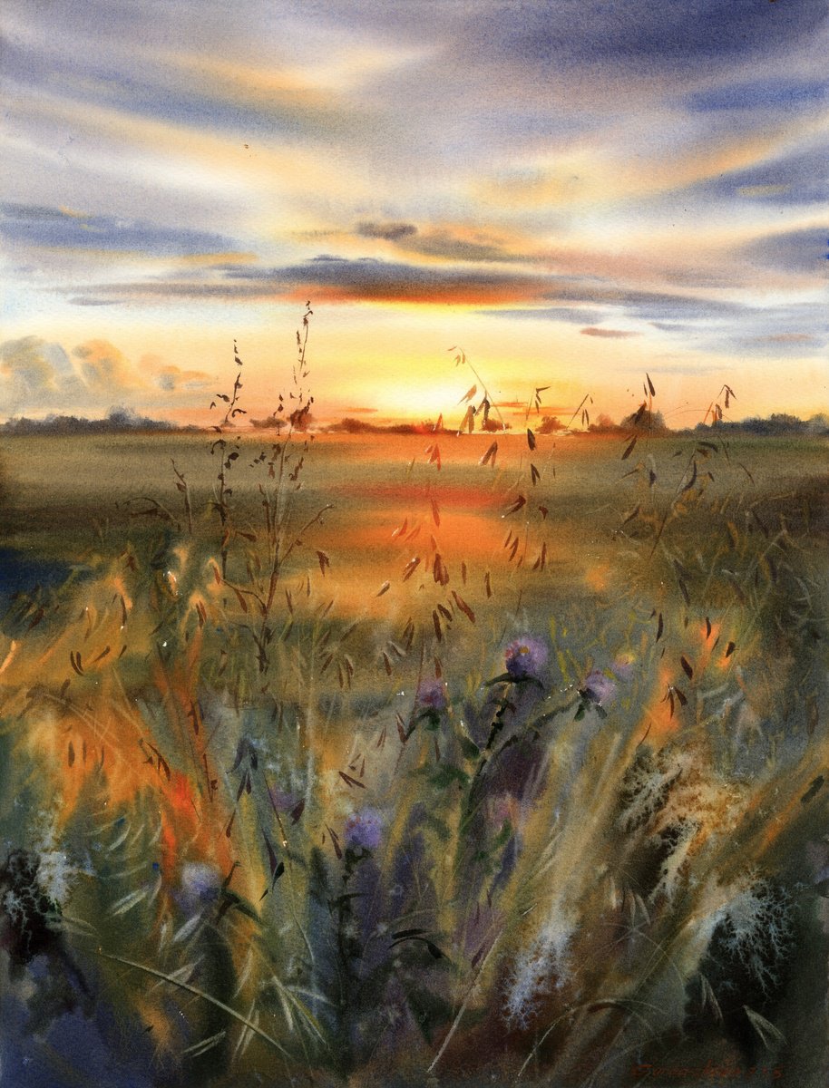 Impressionistic Watercolour , Golden Whisper Of Fields By Eugenia Gorbacheva, 12 X 16, Artwork For Sale On Artfinder