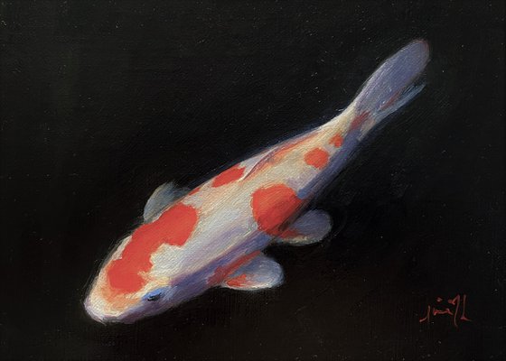 Original oil painting Koi Carp Fish Minimalist Contemporary Artwork