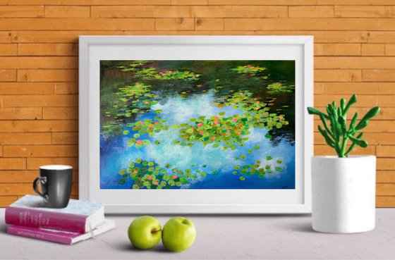 Water lilies pond ! Monet’s water lilies, A3 painting on paper