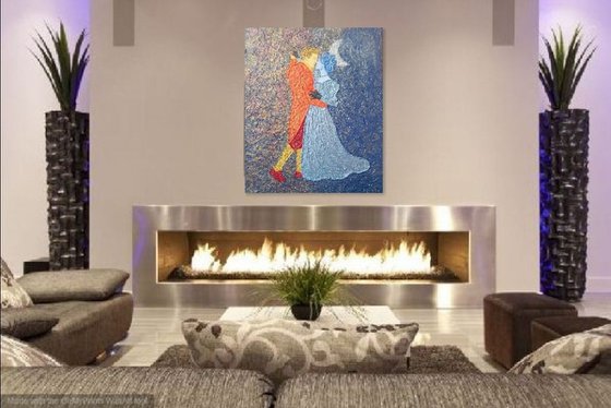 Eternal Waltz - Original, sun and moon fantasy, impasto painting