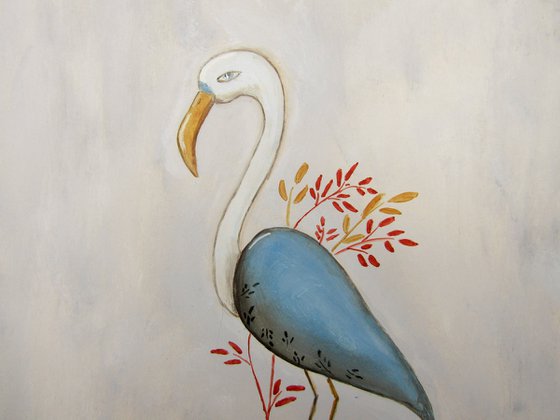 The light blue bird with long legs