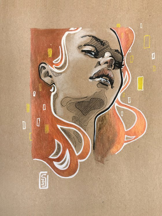 (SOLD) affordable art gifts on paper: Redhead