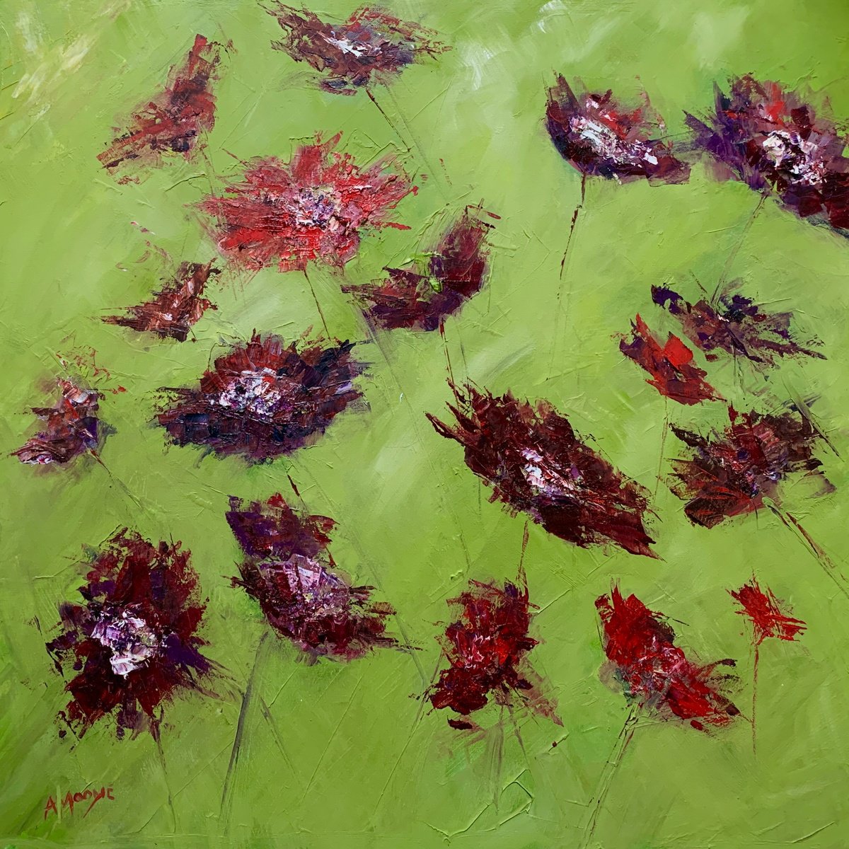 Impressionistic Botanical Oil Painting By Andrew Moodie, 20 X 20, Hot Florets, Original Artwork