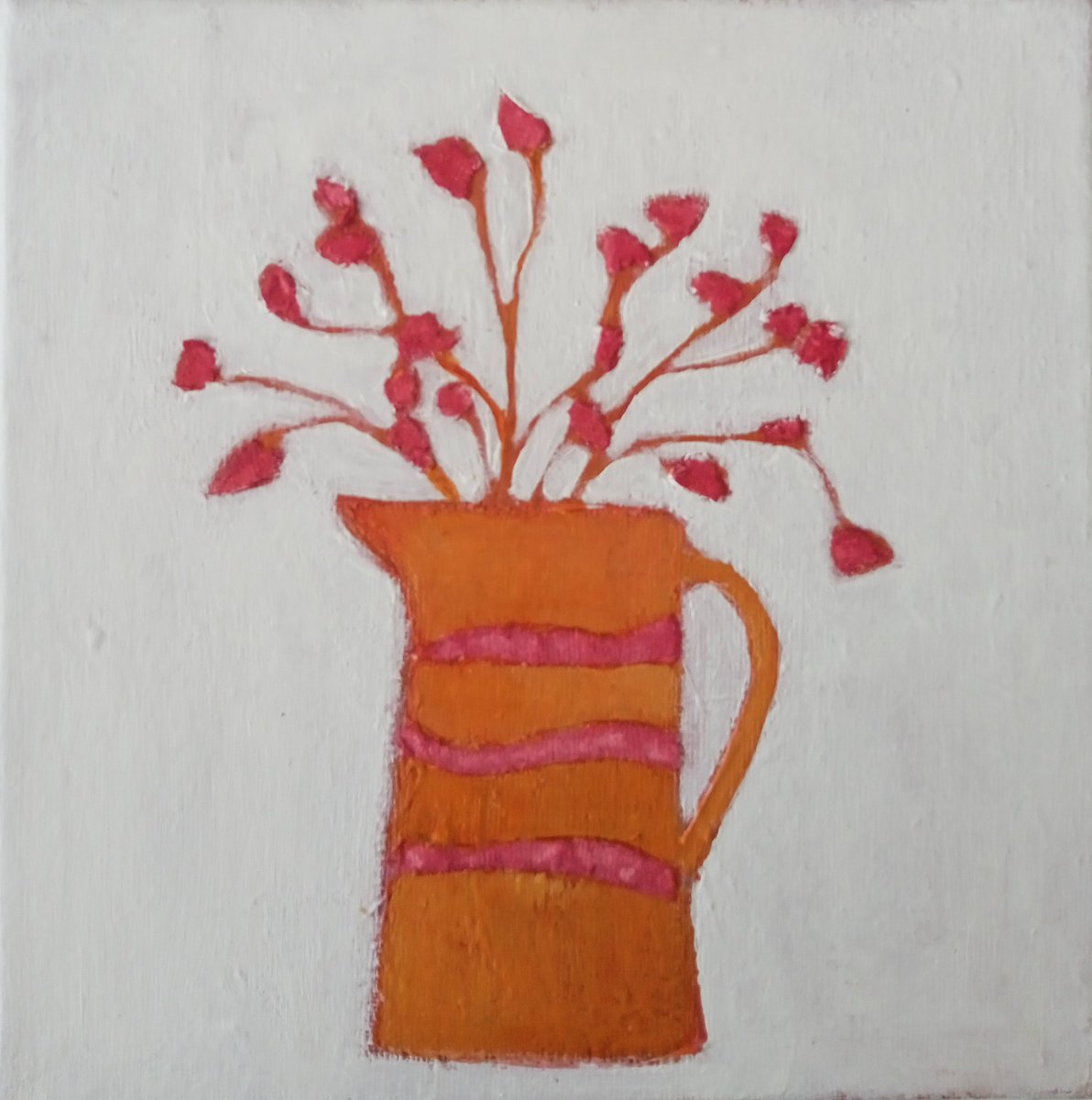 Orange Jug, Pink Flowers... by Fiona Philipps