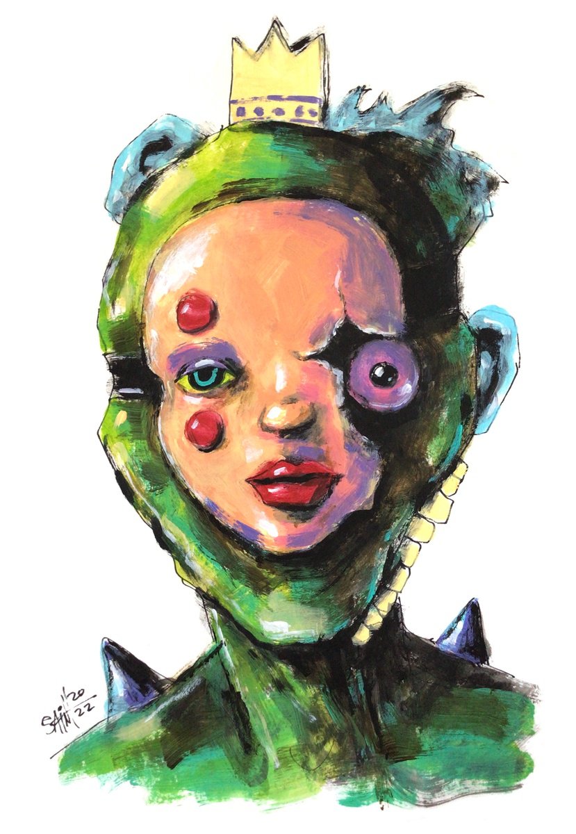 #97 Doll Zombie portrait painting original art, Horror Naive Outsider Folk Art Brut Strang... by Ruslan Aksenov