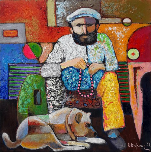 The peasant and the dog (50X50cm, oil painting, ready to hang) by Sergey Xachatryan