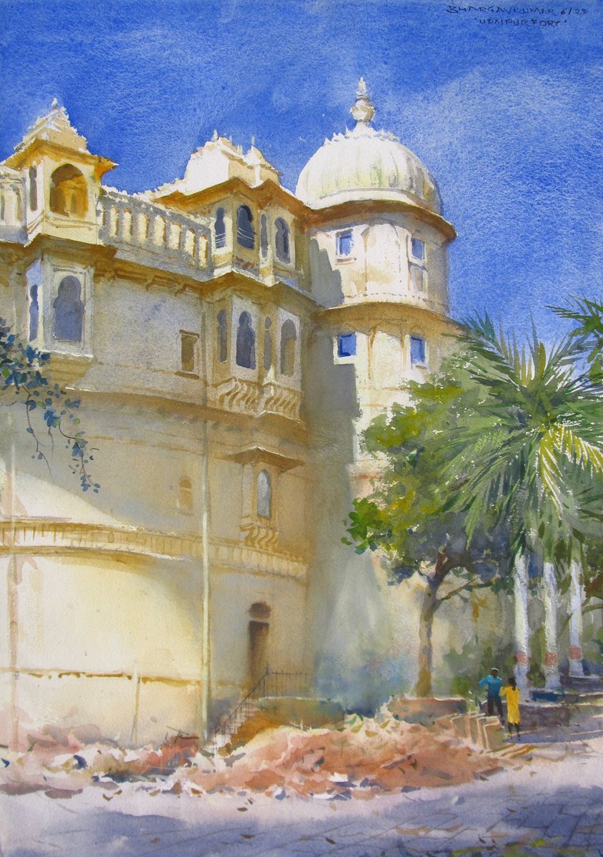 Impressionistic Cityscapes Watercolour By Bhargavkumar Kulkarni, 14 X 19, Udaipur Fort 3, Original Artwork