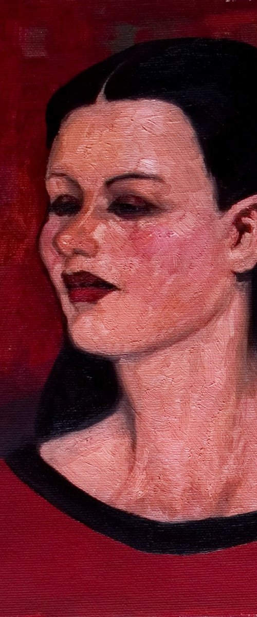 head study in pink red black by Olivier Payeur
