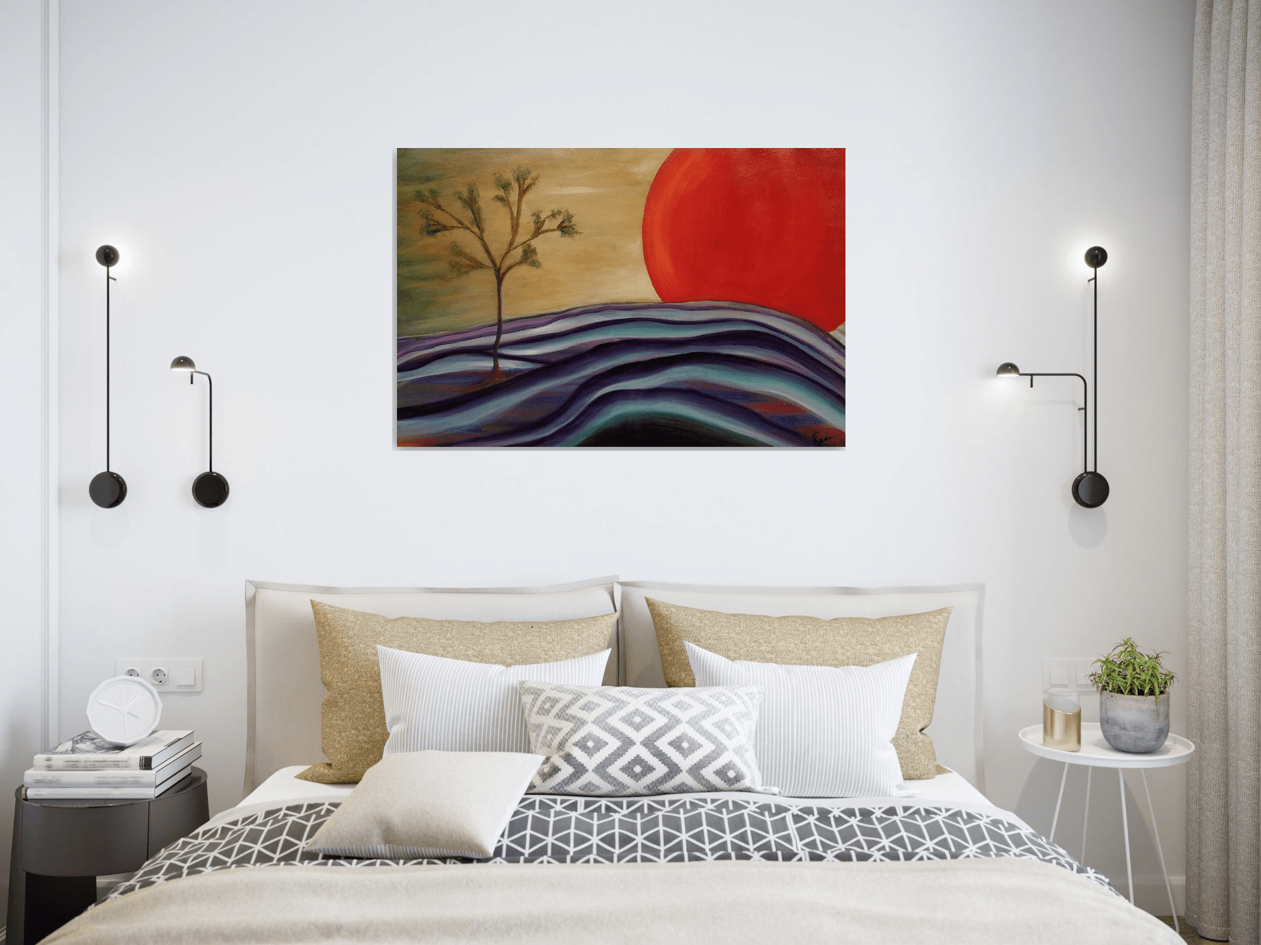 "Red Circle in Joshua Tree" - original landscape painting, 24in x 36in