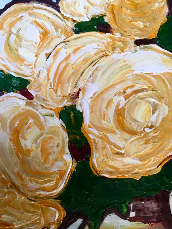 BOUQUET OF Yellow  Roses  #10 palette  knife Original Acrylic painting office home decor gift