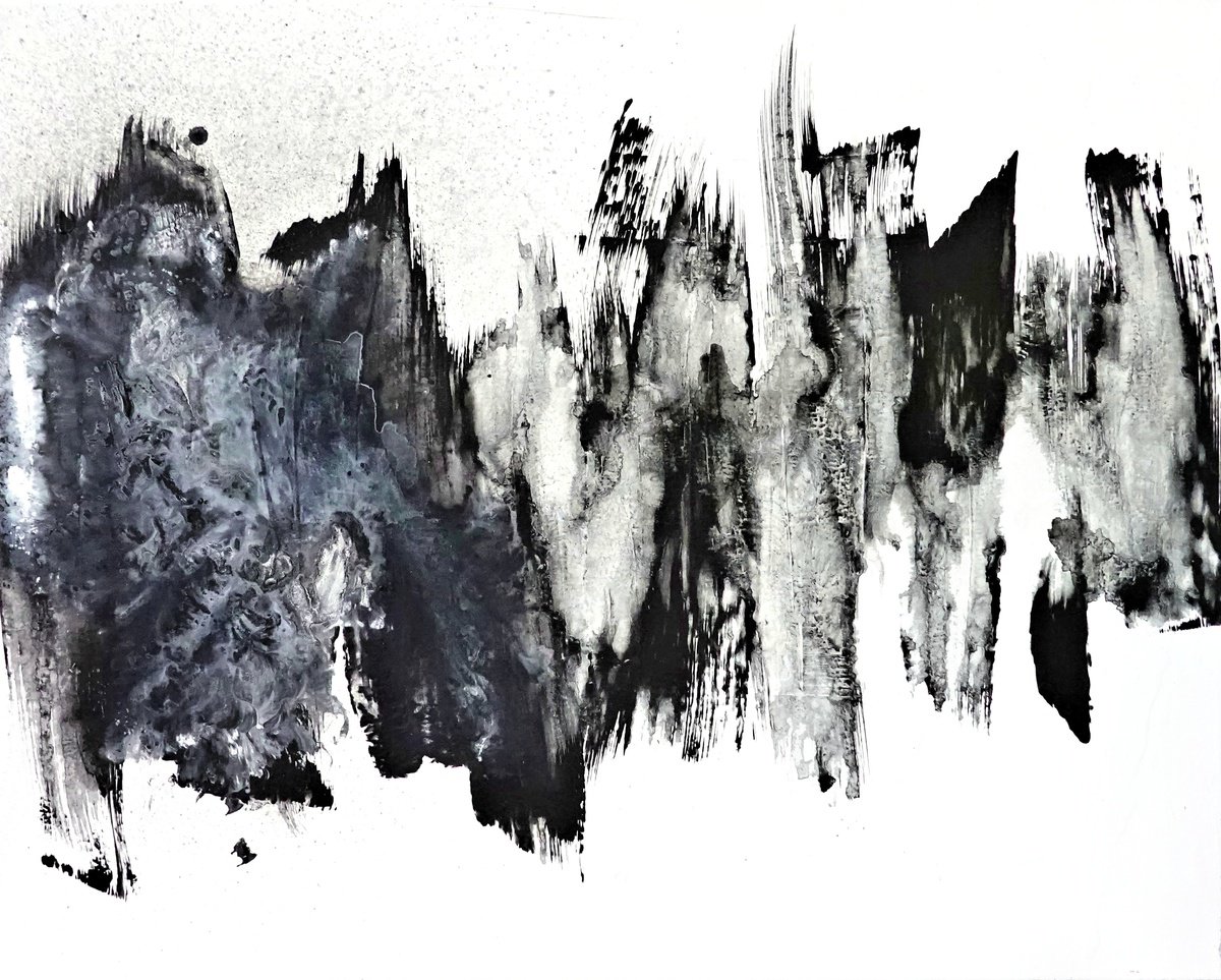 Expressive Abstract Acrylic Painting By Newel Hunter, 30 X 24", Black And Blues, Original Artwork