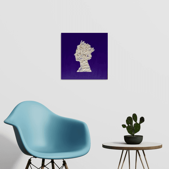 Queen #75 on dark purple, white and silver PAINTING INSPIRED BY QUEEN ELIZABETH PORTRAIT