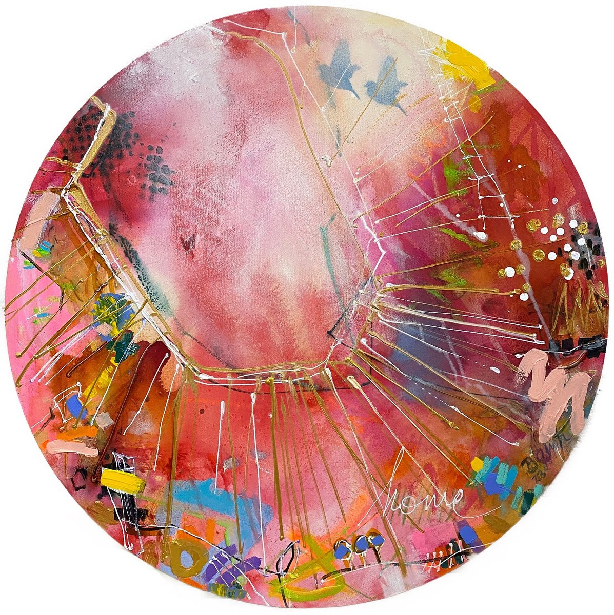 Organic Abstract Acrylic Painting By Bea Schubert, 28 X 28, Flying Home No.8, Original Artwork