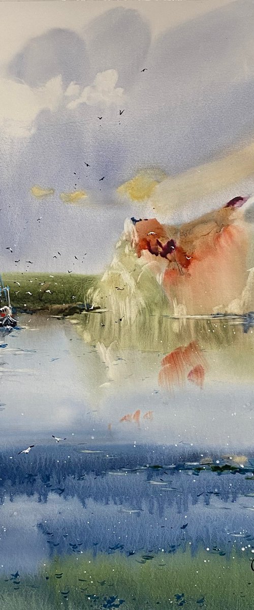 Watercolor "Old fishing boat” gift For Him by Iulia Carchelan