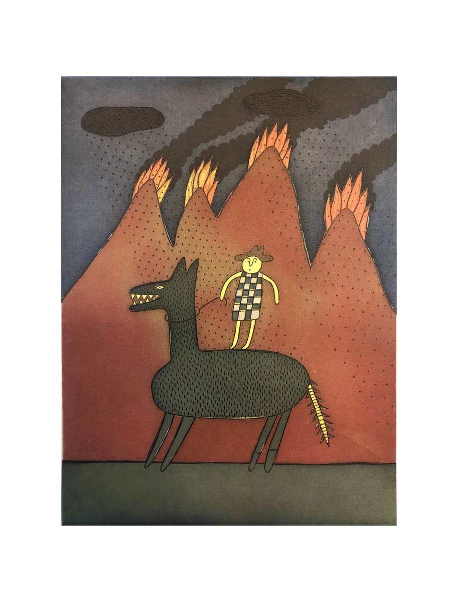 Naive Landscape Etchings & Engravings By Katya Timoshenko, 12 X 16", Warrior, Original Artwork