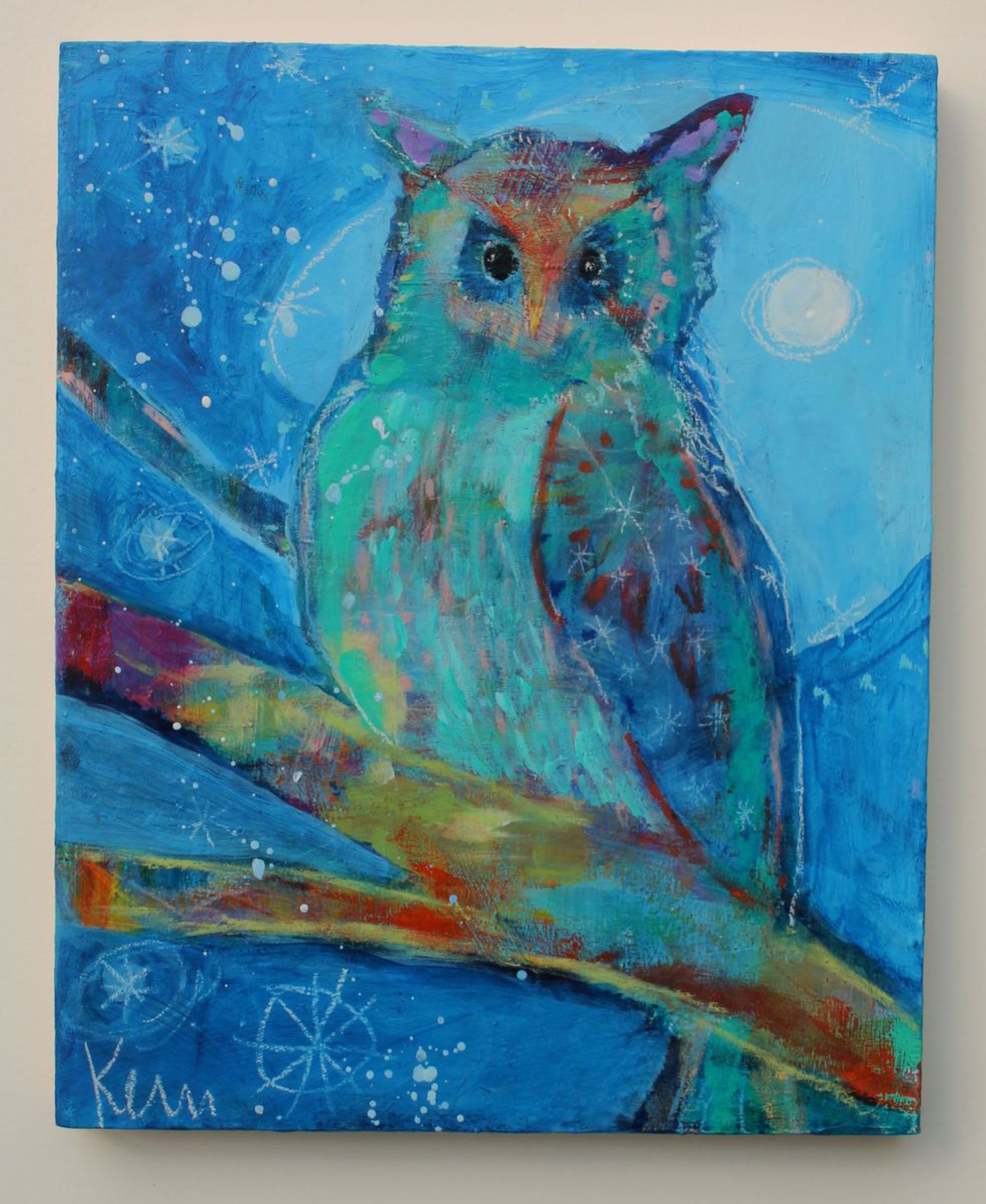 Quiet Wisdom 8x10 Small Colorful Night Owl Pain Artfinder
