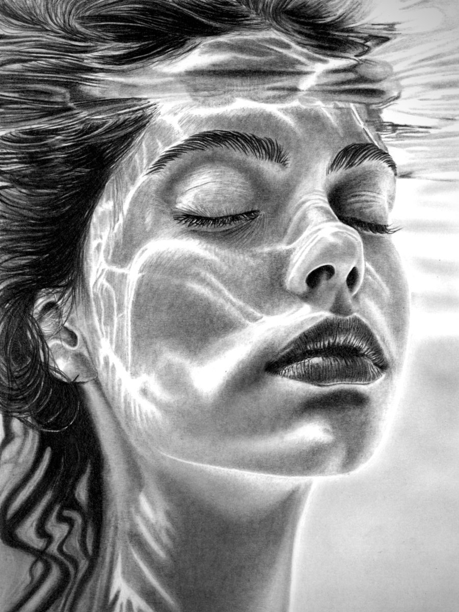 Photorealistic Pencil Drawing , Underwater Vii By Paul Stowe, 12 X 17, Artwork For Sale On Artfinder