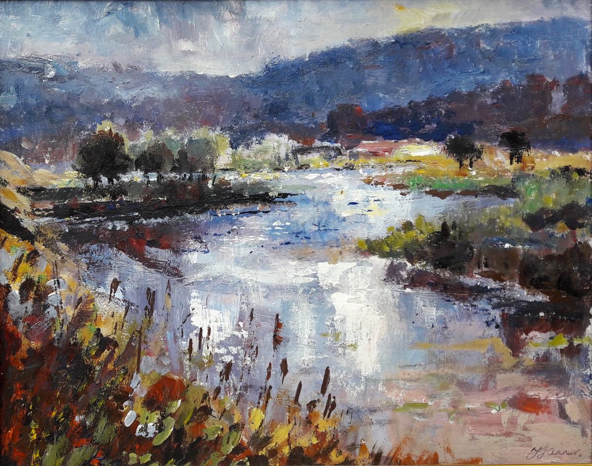 Impressionistic Landscape Oil Painting By Teresa Tanner, 10 X 8", Estuary River, Original Artwork