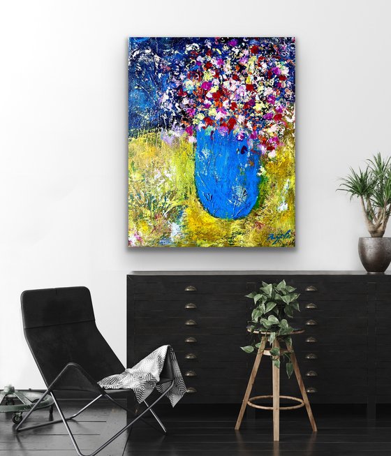 Blue Vase and Summer Flower
