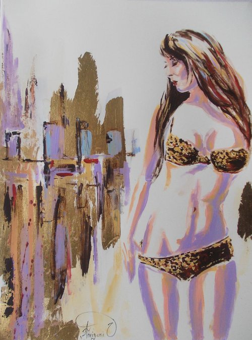 Wild Side --Mixed MediaWoman  Painting on Paper by Antigoni Tziora