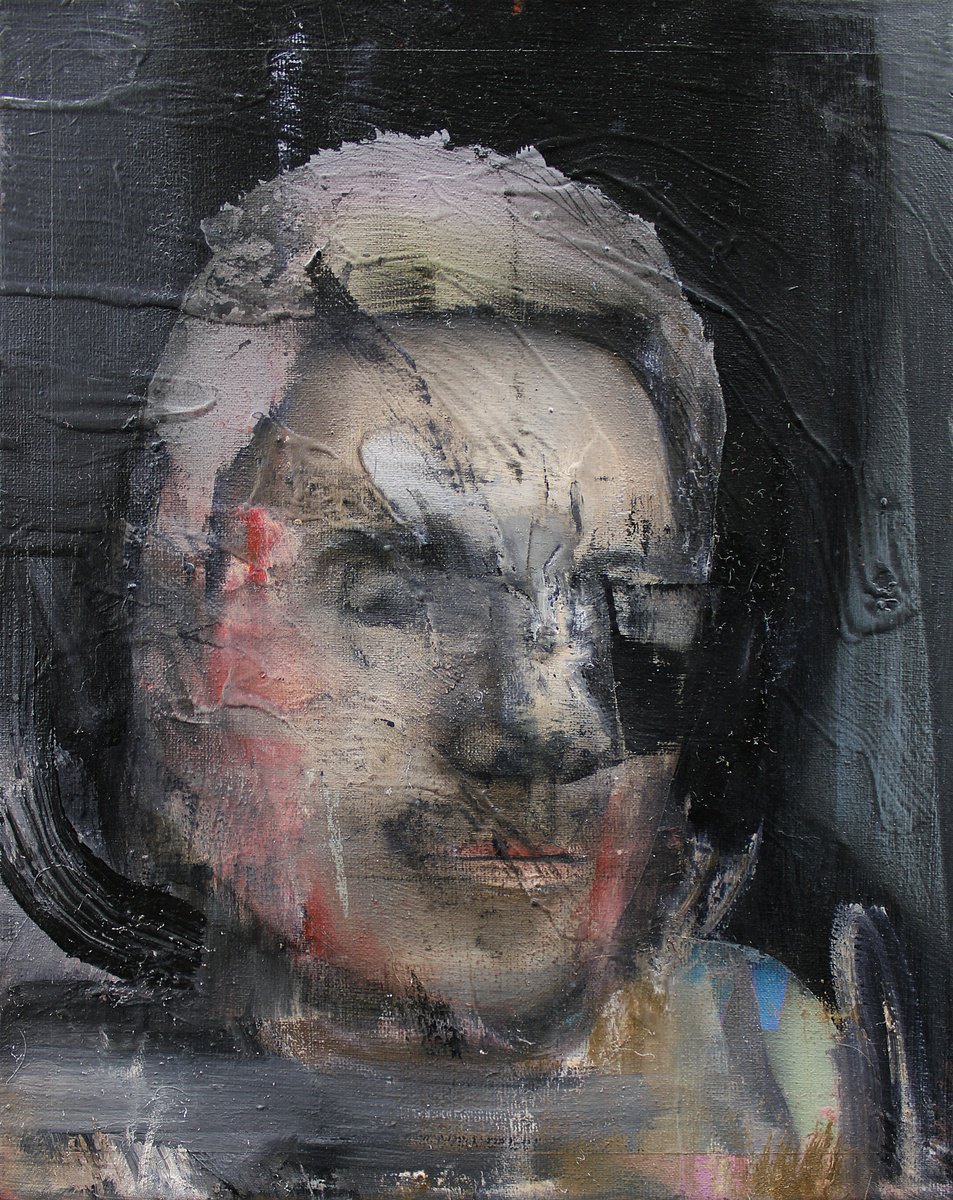 Expressive Portrait Oil Painting By Milos Hronec, 9 X 12", Bastard, Original Artwork