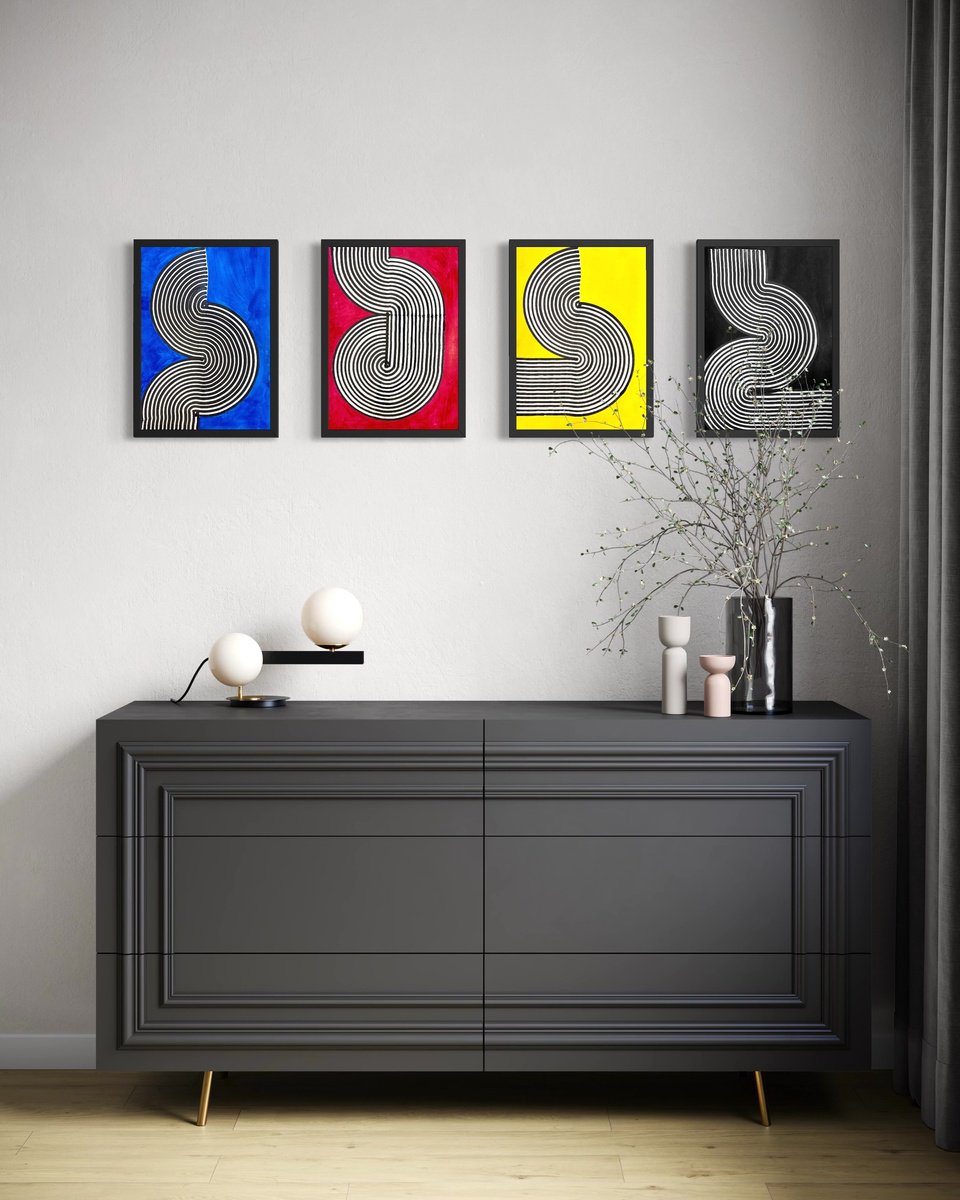 Abstract Drawing , Four Primaries By Sumit Mehndiratta, 47 X 17, Artwork For Sale On Artfinder