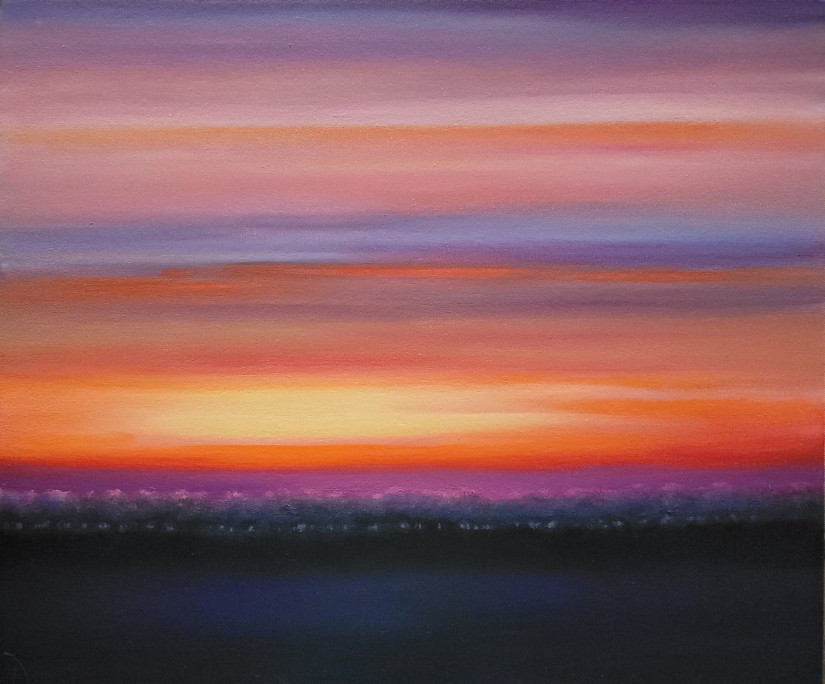 Impressionistic Landscape Oil Painting By Faith Patterson, 24 X 20, Radiant Dusk, Original Artwork