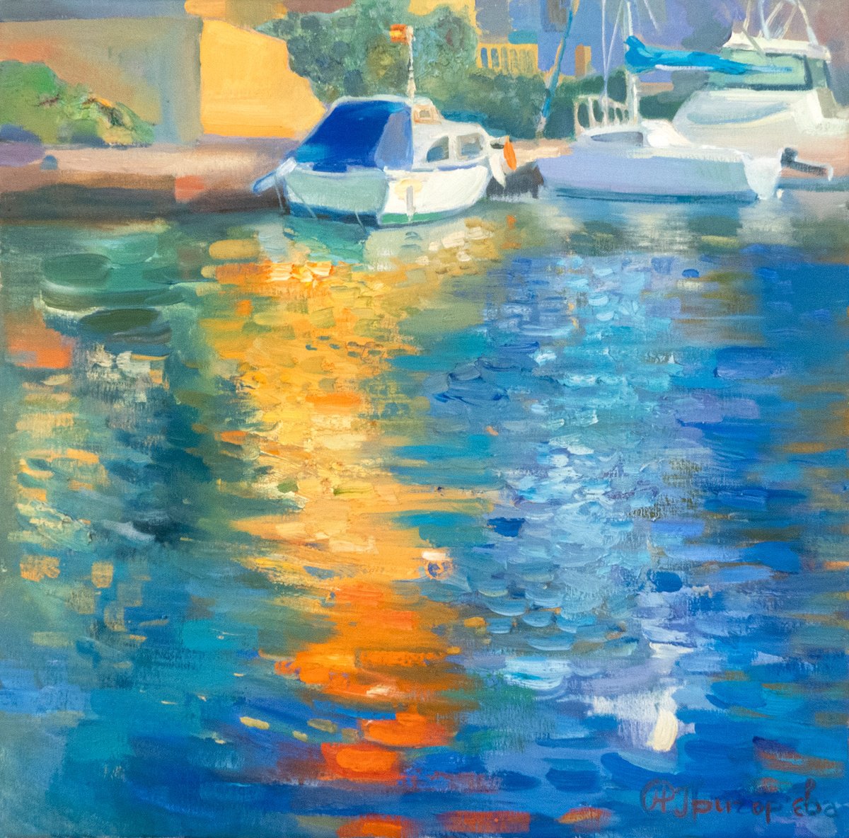 Impressionistic Landscape Oil Painting By Anastasiia Grygorieva, 20 X 20, Reflection Of Peace, Original Artwork