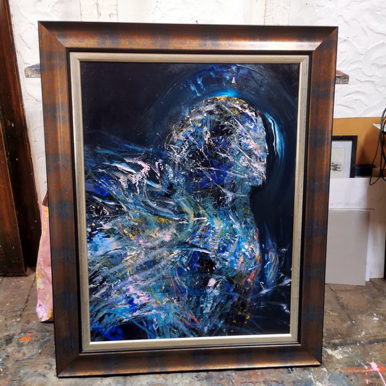 Stunning dark blue enigmatic abstract angel signed by master O Kloska