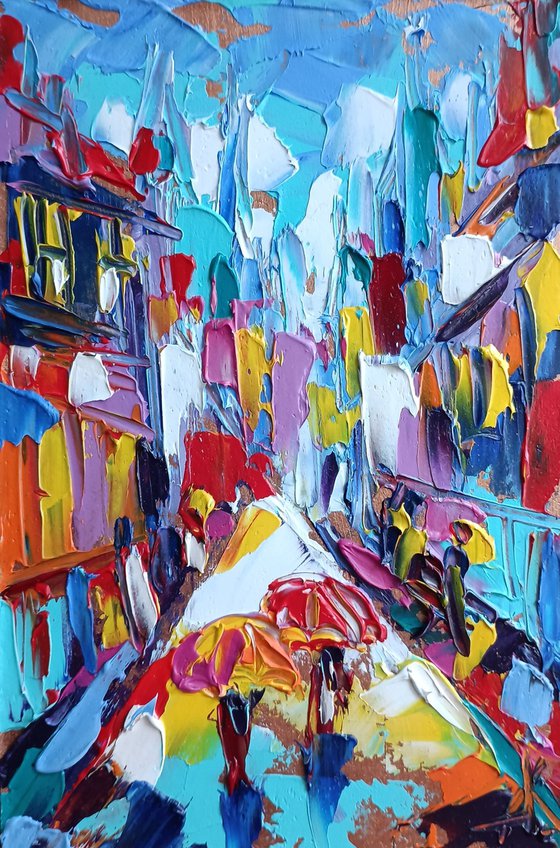 Сityscape - small painting, postcard, city, gift idea, gift, oil painting, oil painting