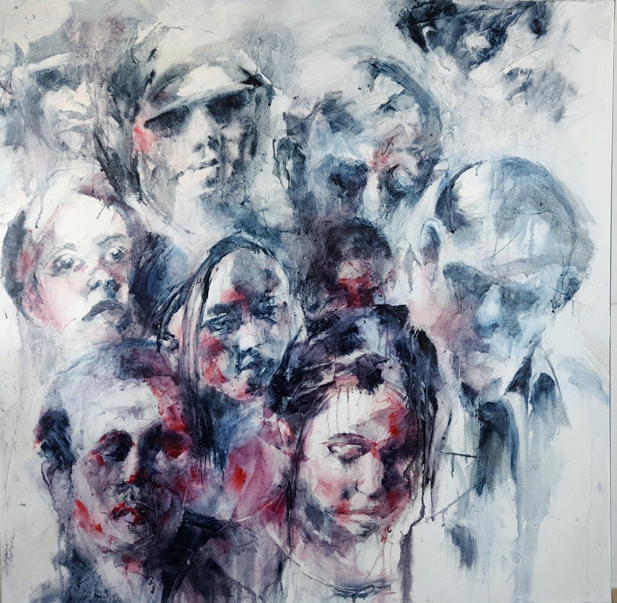 Impressionistic Portrait Oil Painting By Sylvaine Catoire, 31 X 31", On The Road Again, Original Artwork