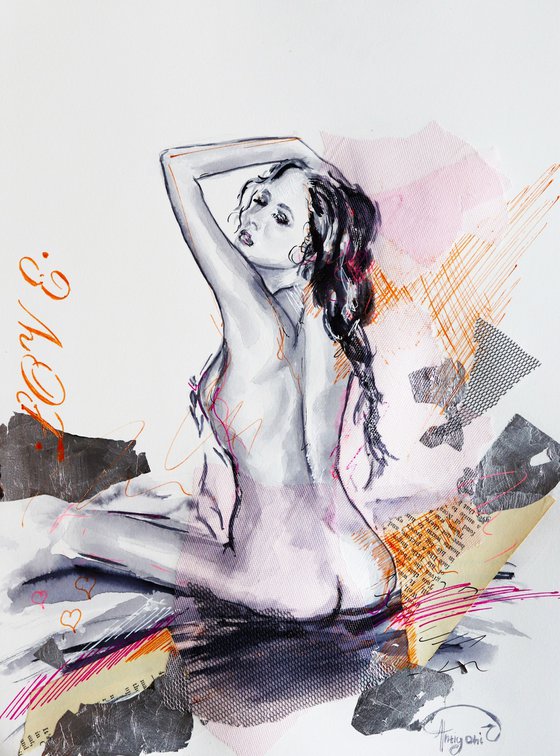 Moment- Nude woman Watercolor Painting