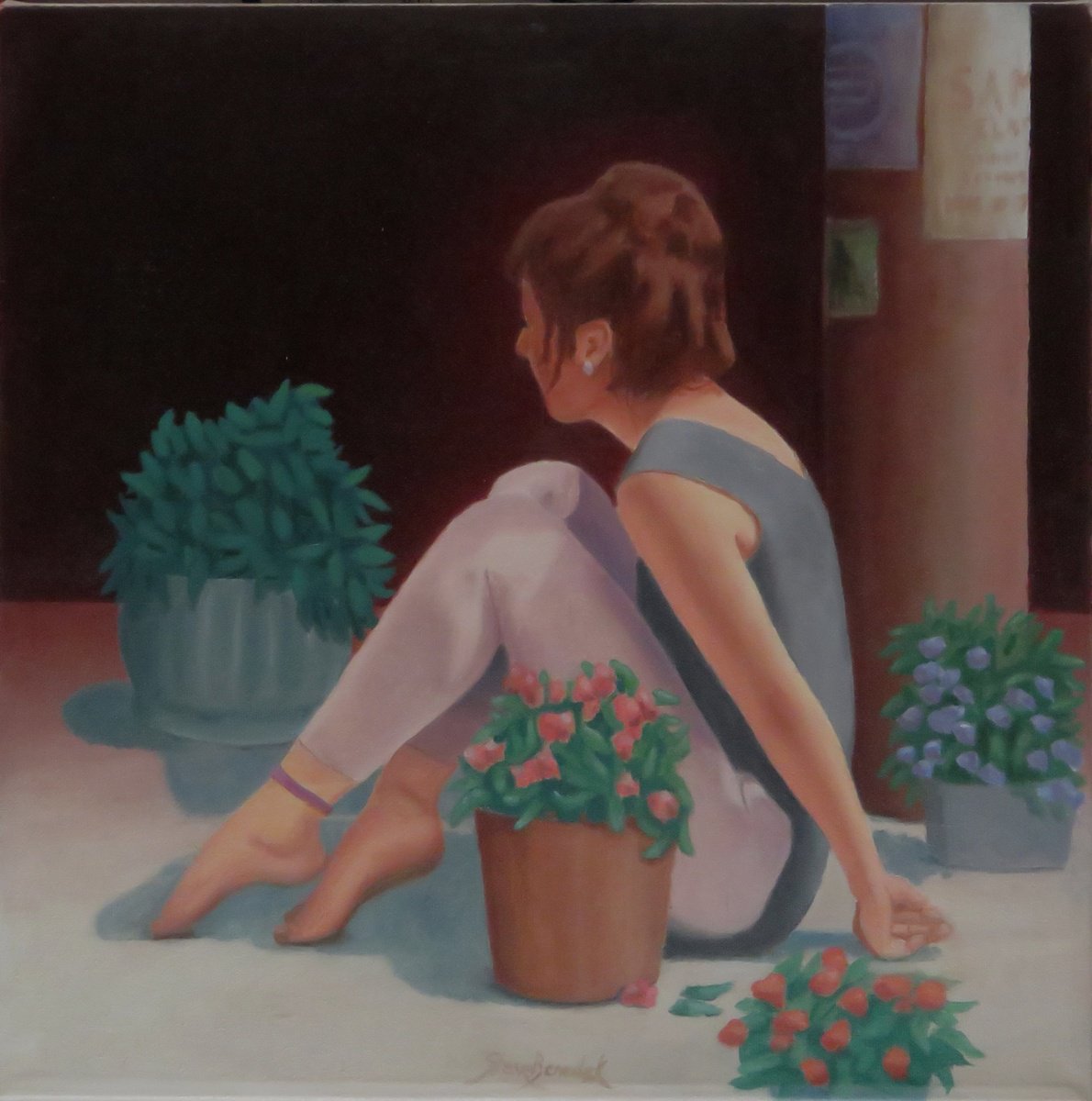 Photorealistic Portrait Oil Painting By Stephen Benedek, 16 X 16", Dancer , With Flowers, Original Artwork