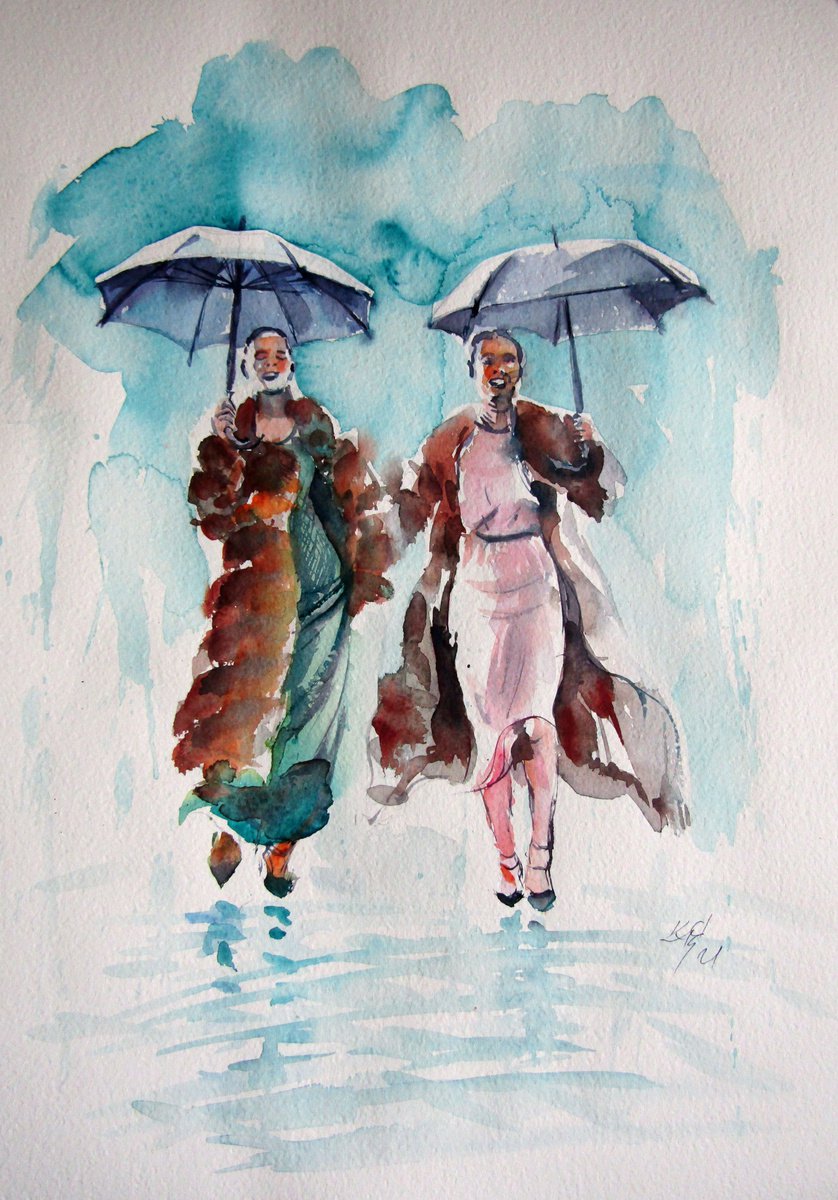 Girlfriends in the rain by Kovacs Anna Brigitta