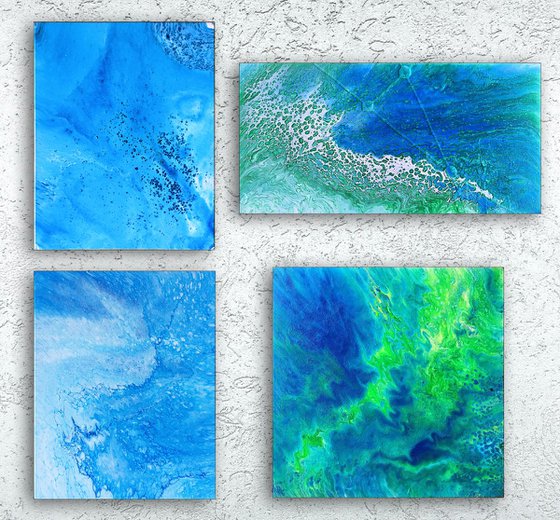 "Tropical Storm" - Original Quadriptych, Abstract PMS Acrylic Paintings Series - 40" x 40"