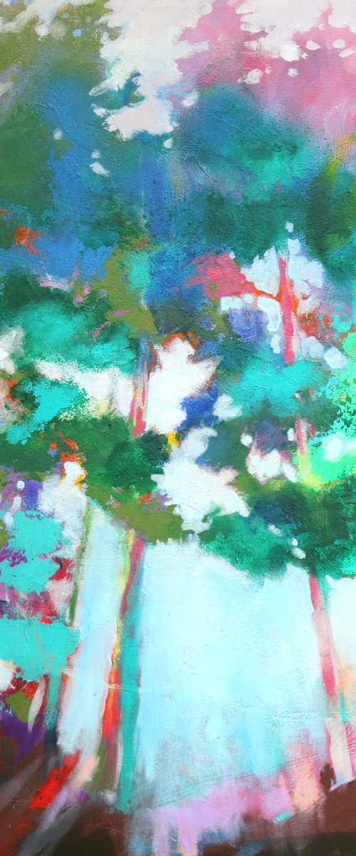 Breathing With Trees 20x24" Loose, Colorful Abstract Tree Landscape Painting by Kerri McCabe