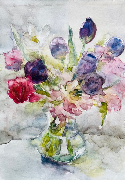 French tulips #1 . Original watercolour painting. 2020 by Elena Klyan