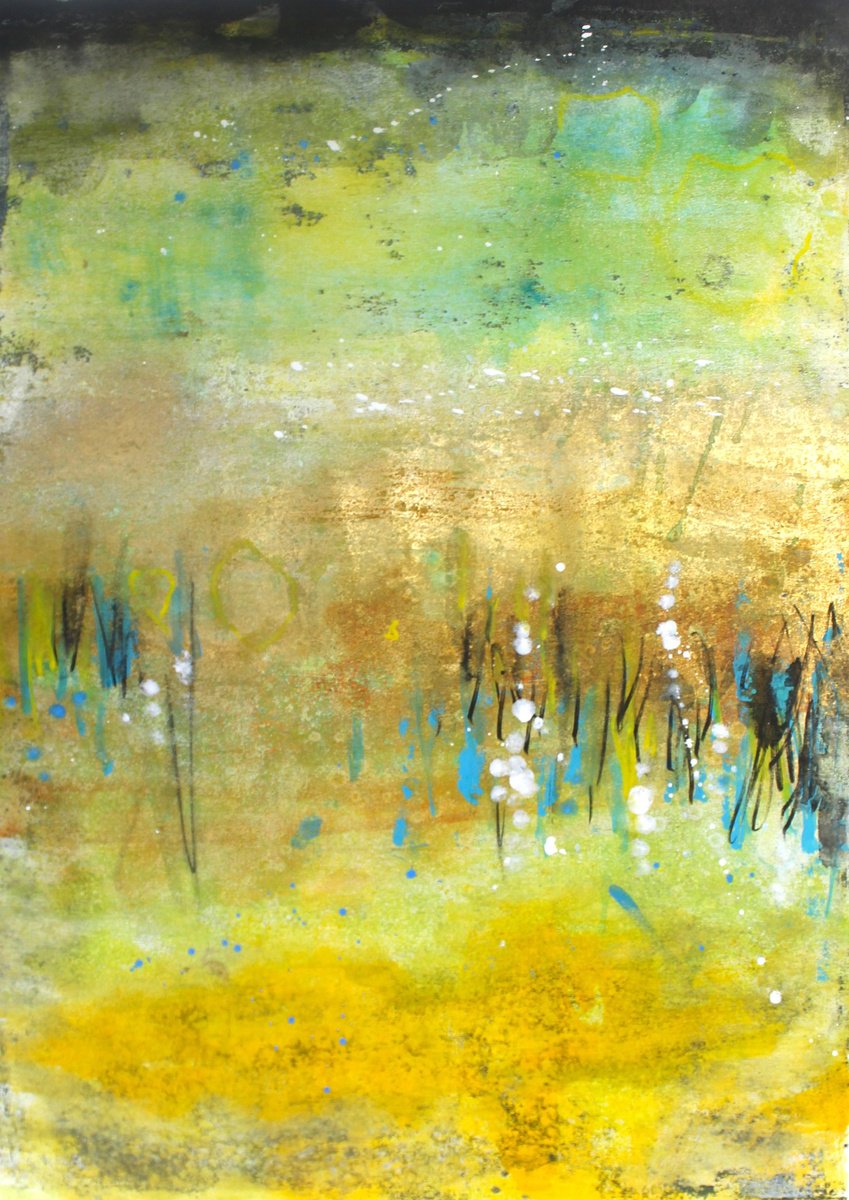 Abstract Acrylic Painting By Laura Spring, 18 X 24", In The Fields Of Gold 1, Original Artwork