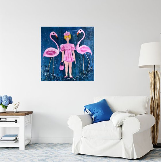 Girl Flamingo Painting