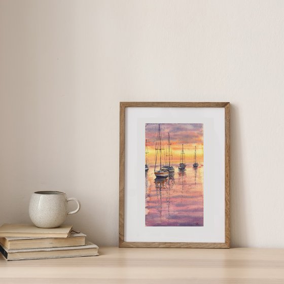 Resting Sailboats at Sunset