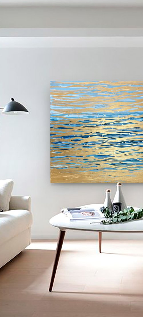 Golden Current - 152 x 101 cm - metallic gold paint and acrylic on canvas by George Hall