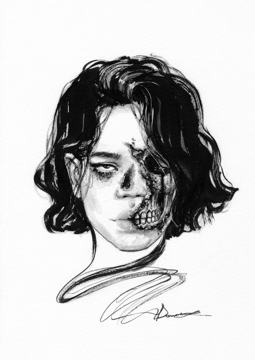 Expressive Portrait Ink Drawing By Doriana Popa, 8 X 12, Rust, Original Artwork