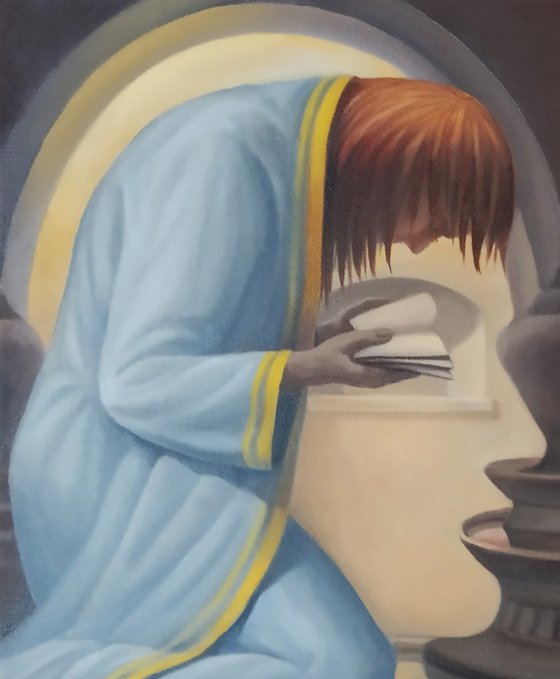 Praying for her  30x40cm, oil painting, surrealistic artwork