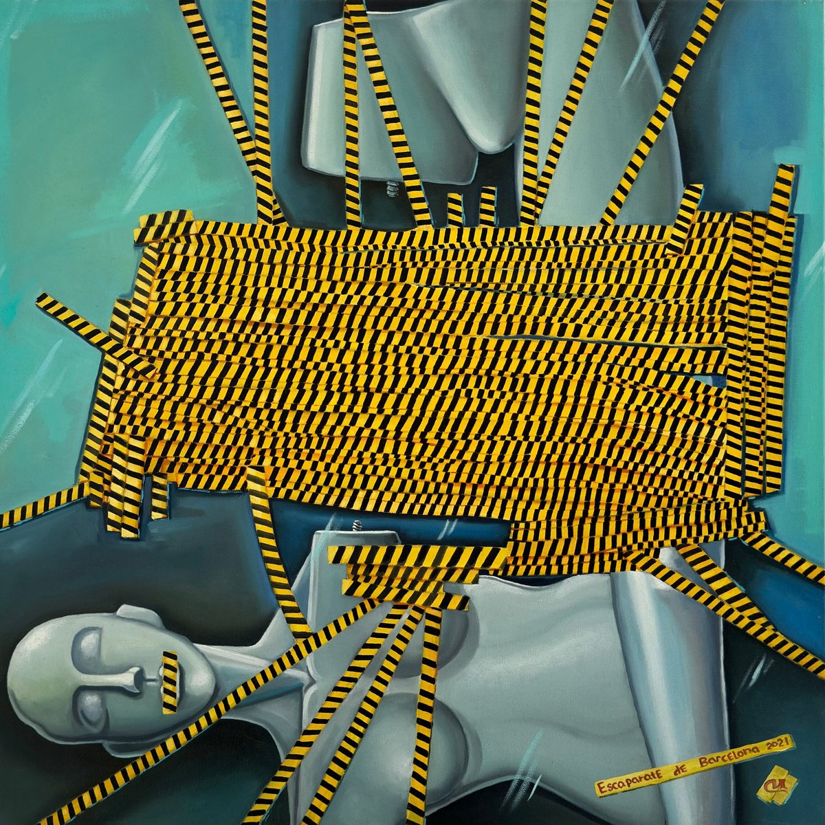 Surrealistic Abstract Oil Painting By Oleg Markov, 28 X 28", Escaparate De Barcelona, Original Artwork