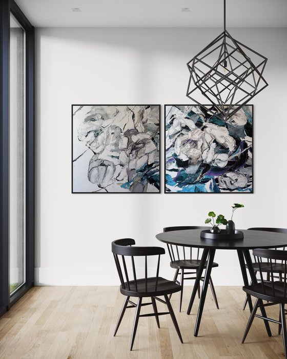 Blue Heart Bloom. Diptych