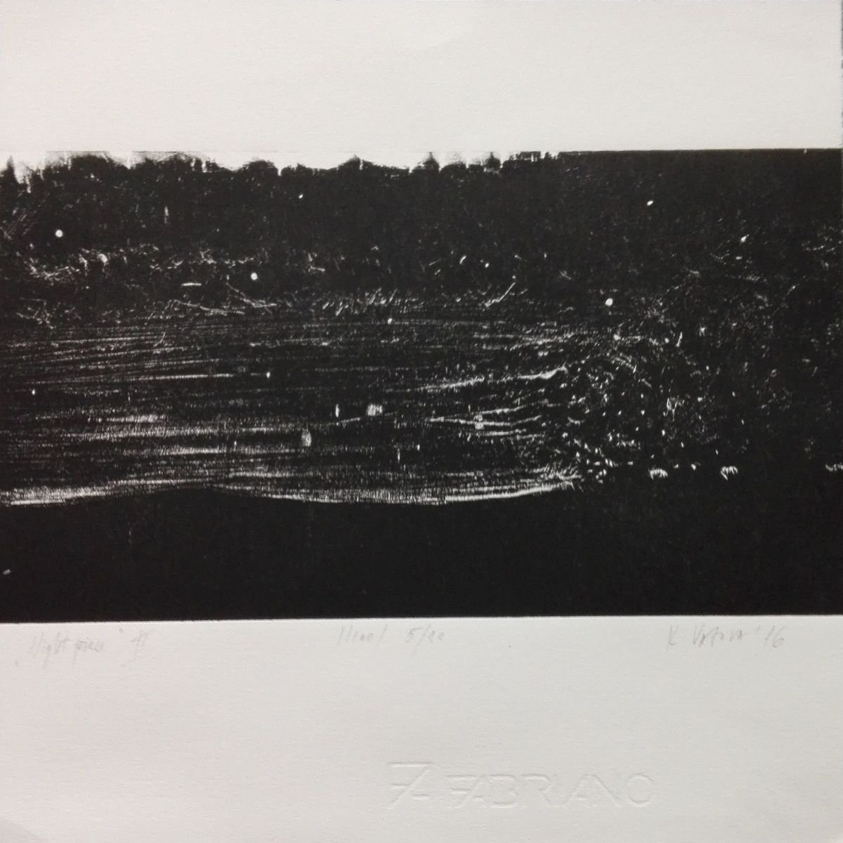 Abstract Landscape Linocut By Kristina Vatova, 11 X 11", "Night Piece I", Original Artwork