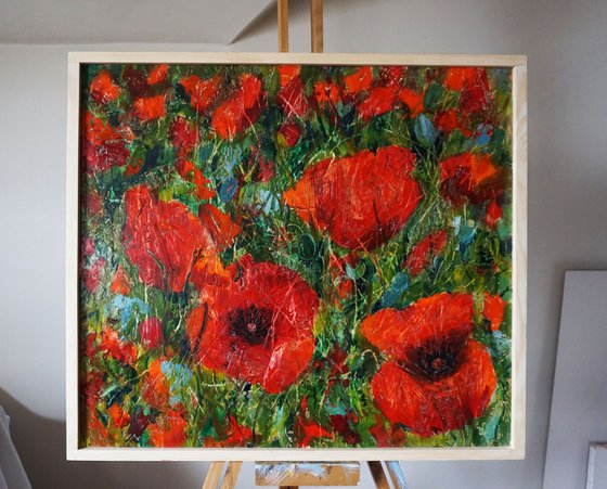 Poppies  (hot wax on OSB)