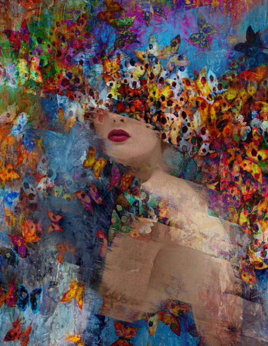 Illustrative Portrait Photograph By Srdjan Jevtic, 33 X 43", Butterflies, Original Artwork