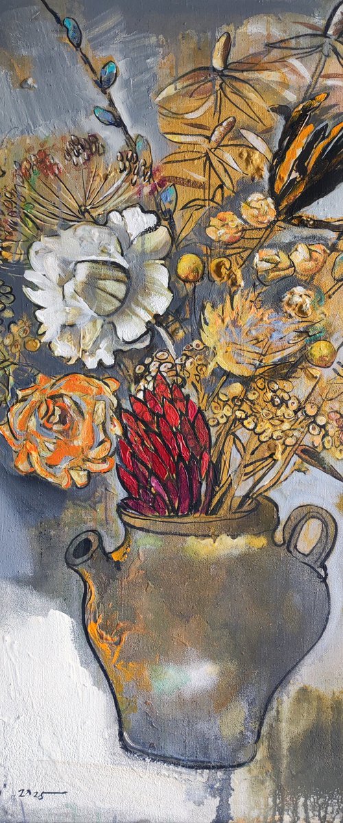 Protea and steppe flowers by Pavlo Makedonskyi
