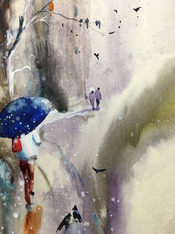 Watercolor “Suddenly snow” perfect gift